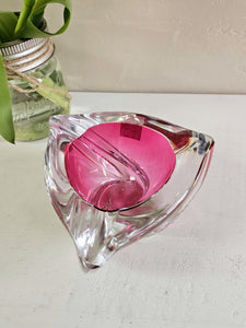 Signed Val Saint Lambert Cranberry Crystal Ashtray. 906
