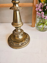 Load image into Gallery viewer, Antique Brass and Amber Glass Oil Lamp. 42412
