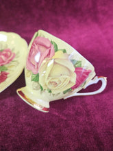 Load image into Gallery viewer, Yellow &amp; Pink Rose Queen Anne Bone China Teacup &amp; Saucer 42408
