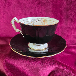 Aynsley Black and Gold Teacup and Saucer Bone China #001