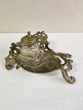 Load image into Gallery viewer, Art Nouveau Brass Glass Inkwell 42502
