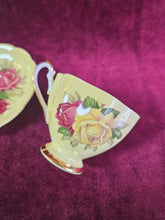 Load image into Gallery viewer, Yellow &amp; Pink Rose Queen Anne Bone China Teacup &amp; Saucer 42408
