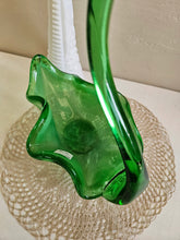 Load image into Gallery viewer, Mid Century Hand Blown Green Glass Swan Candy Dish #907
