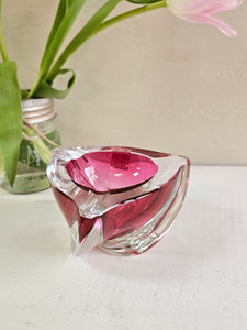 Signed Val Saint Lambert Cranberry Crystal Ashtray. 906