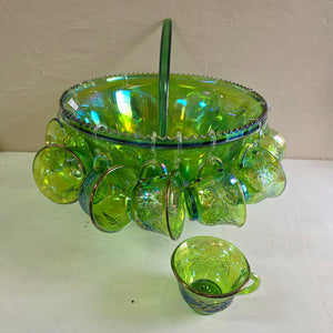 Green Carnival Indiana Glass Punch Bowl Set 42509