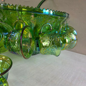 Green Carnival Indiana Glass Punch Bowl Set 42509