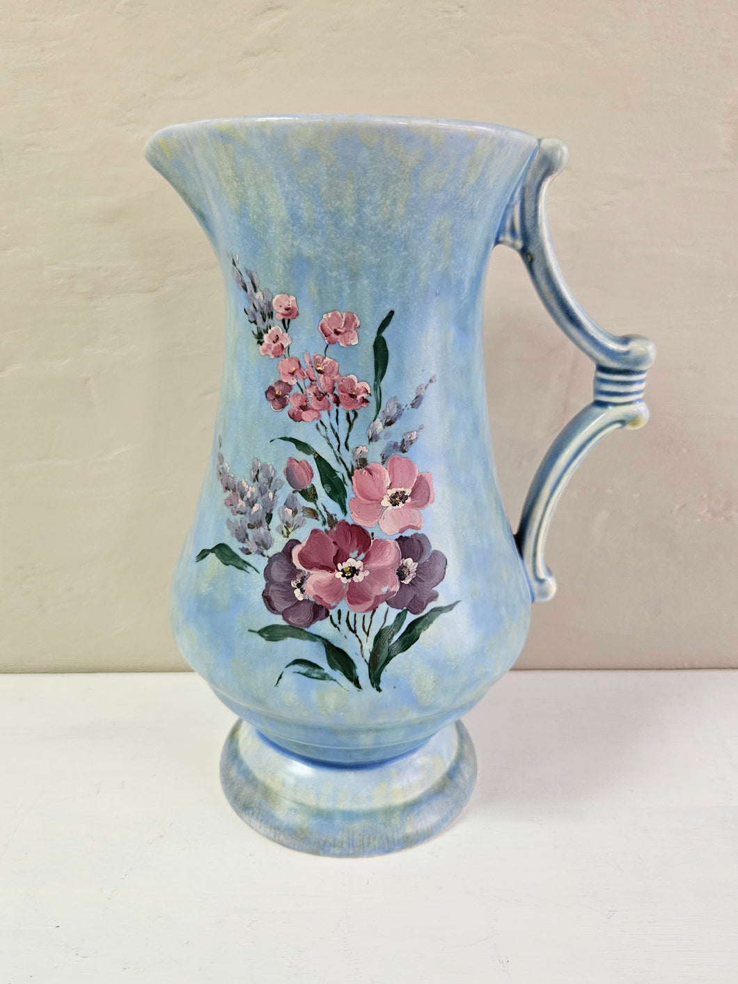 Blue Wade Pitcher. Hand painted floral design