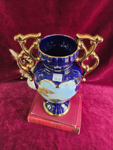 Load image into Gallery viewer, ELPA Alcobaca Cobalt &amp; Gold Vase with Handles 42505
