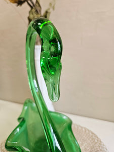 Mid Century Hand Blown Green Glass Swan Candy Dish #907