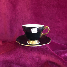Load image into Gallery viewer, Foley Black with Floral Design Cup and Saucer 025
