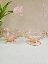 Load image into Gallery viewer, Sharon Cabbage Rose Pink Depression Glass Open Cream and Sugar Set 24 35
