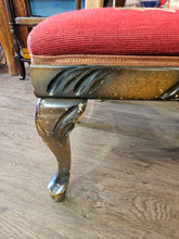 Load image into Gallery viewer, Red Floral Needlepoint Foot Stool with Cabriole Legs #42505
