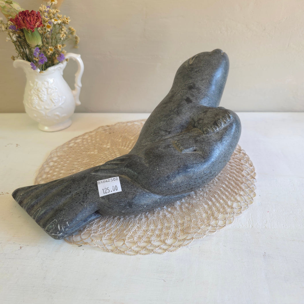 Eskimo Art Stone Carving of Two Seals 42502