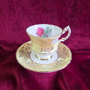 Paragon Yellow and Gold with Rose Teacup and Saucer 028