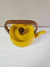 Load image into Gallery viewer, MCM Yellow Enamelware Teapot with Teak Handle 01
