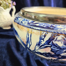 Load image into Gallery viewer, Antique Flow Blue Bowl with SilverPlate Rim 42403
