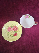 Load image into Gallery viewer, Yellow &amp; Pink Rose Queen Anne Bone China Teacup &amp; Saucer 42408
