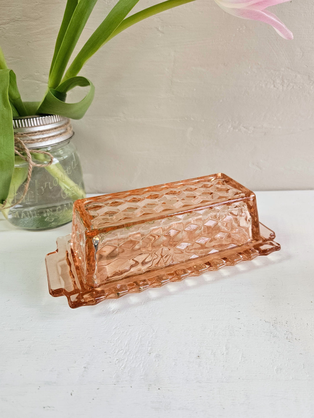 Pink Depression Glass Rectangular Covered Butter Dish 42408