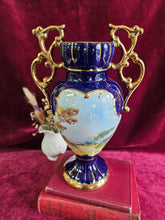 Load image into Gallery viewer, ELPA Alcobaca Cobalt &amp; Gold Vase with Handles 42505
