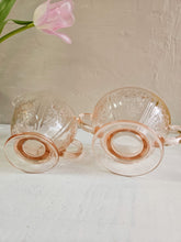 Load image into Gallery viewer, Sharon Cabbage Rose Pink Depression Glass Open Cream and Sugar Set 24 35
