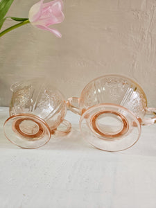 Sharon Cabbage Rose Pink Depression Glass Open Cream and Sugar Set 24 35