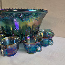 Load image into Gallery viewer, Blue Carnival Indiana Glass Punch Bowl Set 42207

