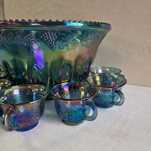 Blue Carnival Indiana Glass Punch Bowl Set 42207