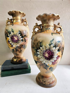 Antique Late Victorian Porcelain Sunflower Vases #42502