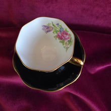 Load image into Gallery viewer, Foley Black with Floral Design Cup and Saucer 025
