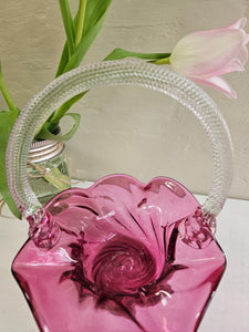 Vintage Cranberry Glass Basket 22 26