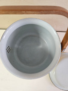 MCM Yellow Enamelware Teapot with Teak Handle 01