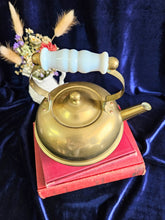 Load image into Gallery viewer, Small Brass Teapot with Milk Glass Handle  42508
