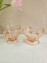 Load image into Gallery viewer, Sharon Cabbage Rose Pink Depression Glass Open Cream and Sugar Set 24 35
