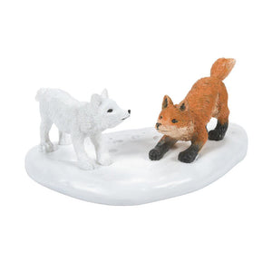 Department 56 Village Accessories " White Christmas Fox Face Off"